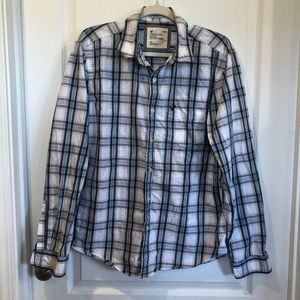 American Eagle Blue And White Plaid Button Up Sz L